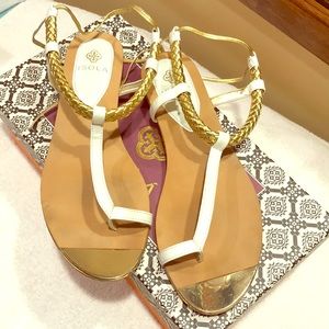 Gold braided with white flat sandals